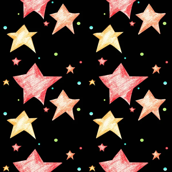 Seamless pattern with stars for kids on a black background. — Stock Photo, Image