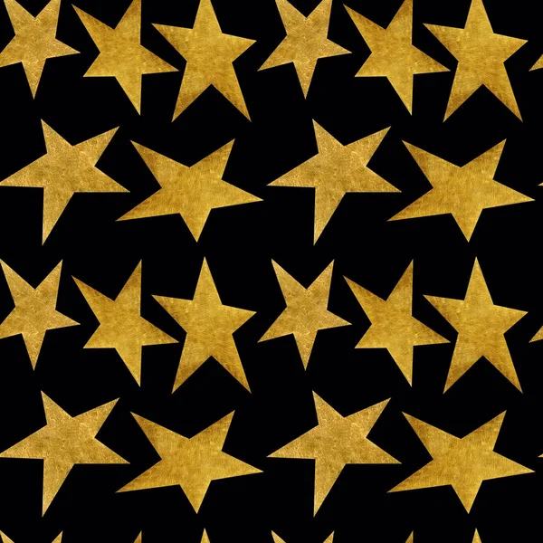Vzor bezešvé se zlatými kovovými hvězdami na černém pozadí. — Stock fotografie