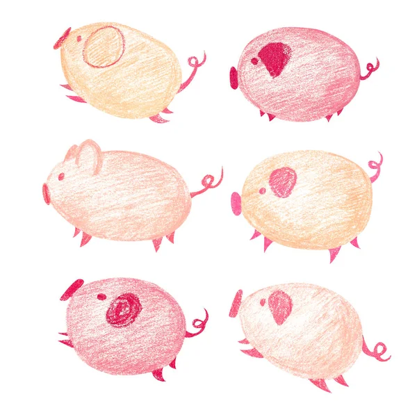 Söta antenn tecknade hoppning smågrisar. Illustration med 6 smågrisar. — Stockfoto