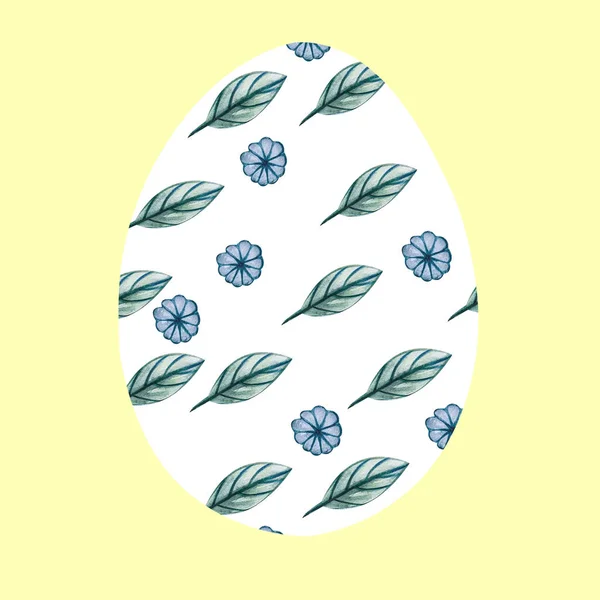 Біле пасхальне яйце на жовтому тлі з візерунком диких квітів . — стокове фото