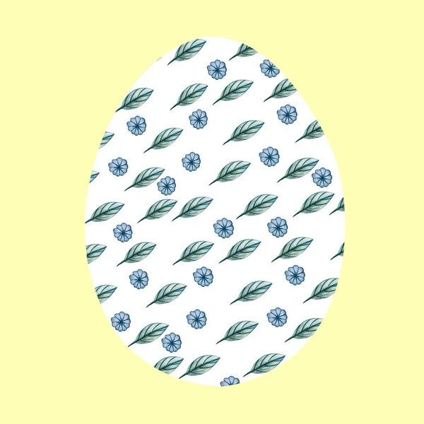 Huevo de Pascua blanco sobre un fondo amarillo con un patrón de flores silvestres . —  Fotos de Stock
