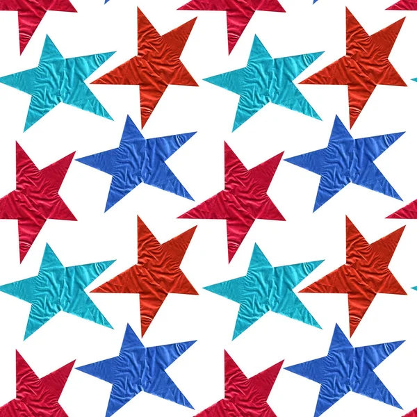 Безшовний візерунок з синіми та червоними зірками на білому тлі . — стокове фото