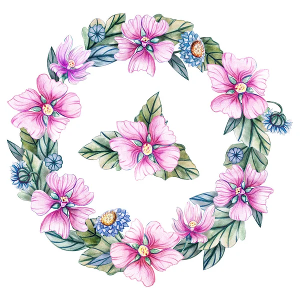 Watercolor illustration with floral wreath. — Stock Photo, Image