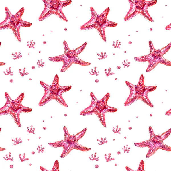 Seamless pattern with starfish and algae. — Stock Photo, Image