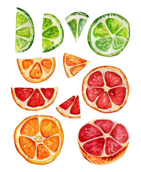 Set met sinaasappel-, grapefruit-en kalk segmenten. — Stockfoto