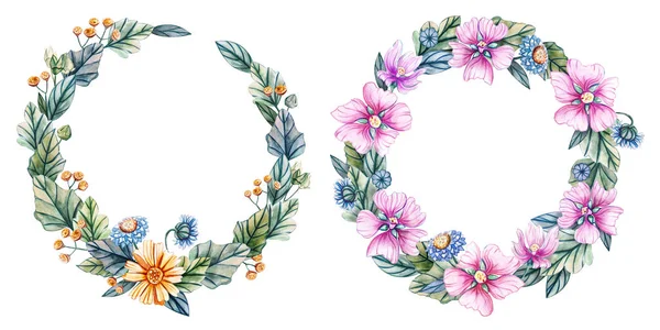 Wreaths of watercolor wildflowers. — Stock Photo, Image