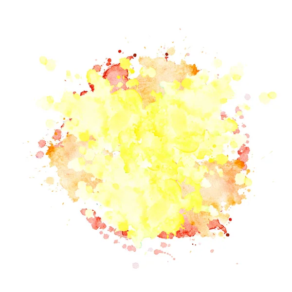 Akwarela Spot jasnożółty kolor z rozpryskami. — Zdjęcie stockowe
