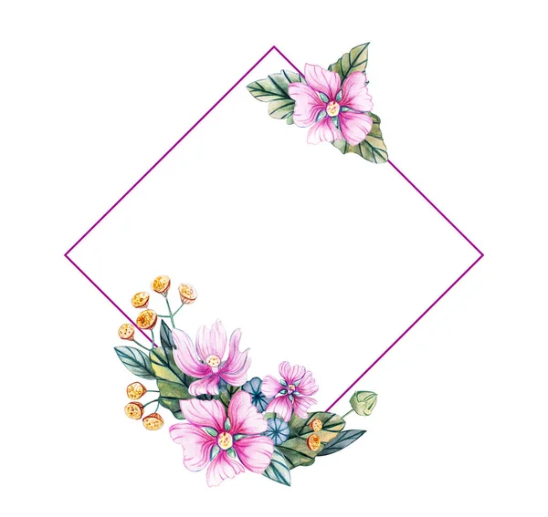 Frame for a wedding with watercolor flowers. — Stock Photo, Image