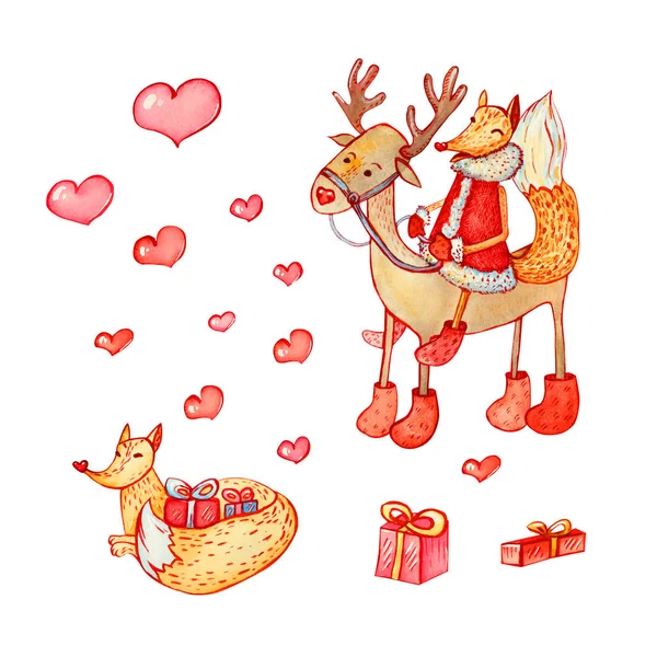 Eine Reihe von Weihnachtsfiguren: Fuchs und Hirsch. — Stockfoto
