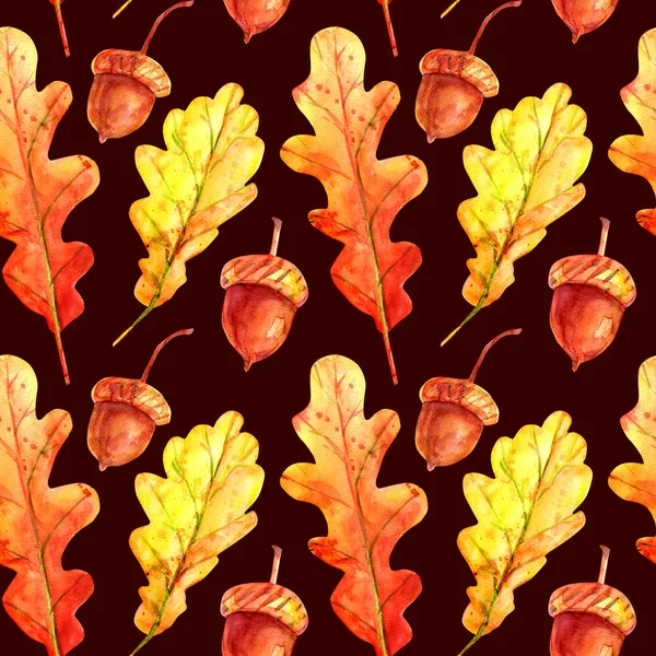 Bezešvé vzor dubové listy a žaludy. . Stock Obrázky