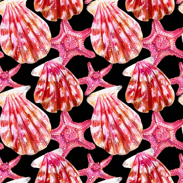 Seamless pattern of scallop shells.