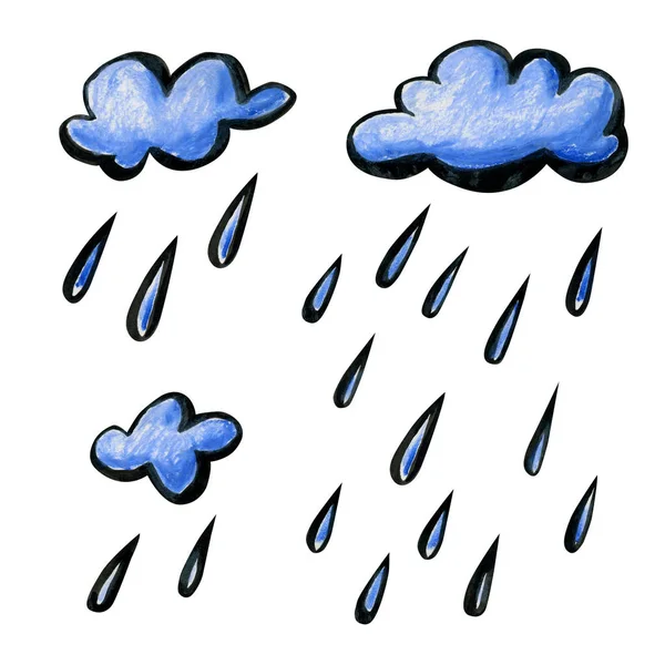 明るい漫画の雨雲とセット. — ストック写真
