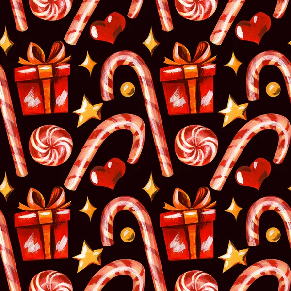 Nahtloses Muster mit Weihnachtssüßigkeiten. — Stockfoto