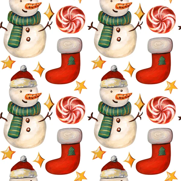Weihnachten nahtlose Muster mit einem Schneemann. — Stockfoto
