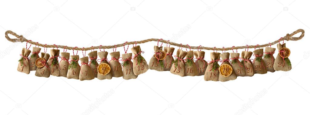 advent calendar bags christmas isolated rope gift