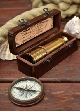 Teleskop dürbün pirinç retro ahşap antika objektif