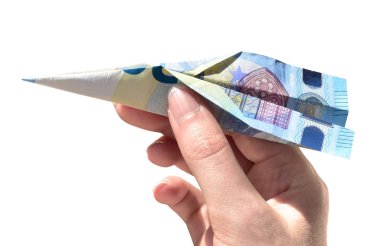 Kağıt Uçak el için katlanmış banknot