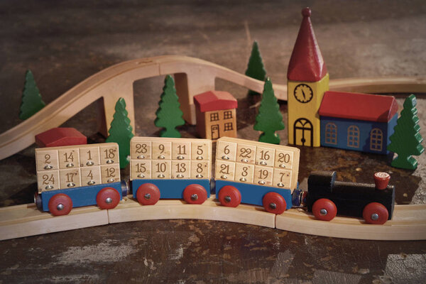 railroad train wagon wood toy vintage rustic