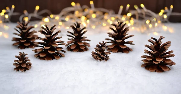 Fenyő kúp karácsonyi fenyő hó karácsonyi kártya advent — Stock Fotó