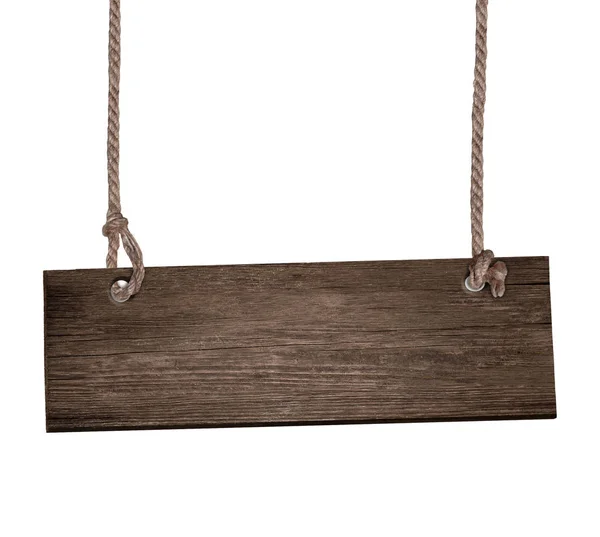 Sinal de madeira escudo corda de madeira amarrar velho — Fotografia de Stock