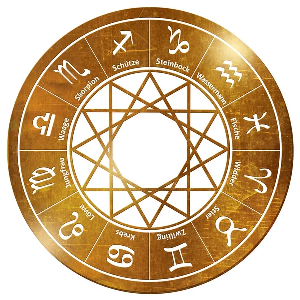 Stjärnan hjulet tarot horoskop stjärnor guld kedja/hänge — Stockfoto