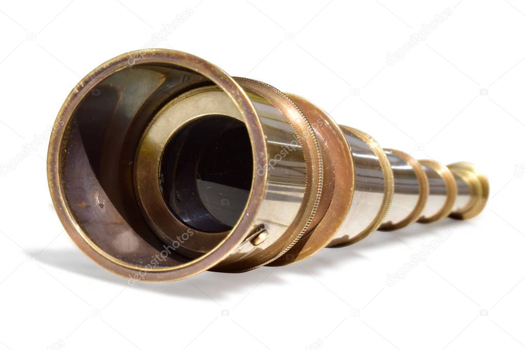 telescope binoculars brass retro isolated antique lens