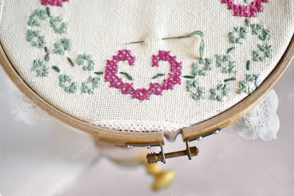 embroidery yarn handwork sewing thread hoop needle