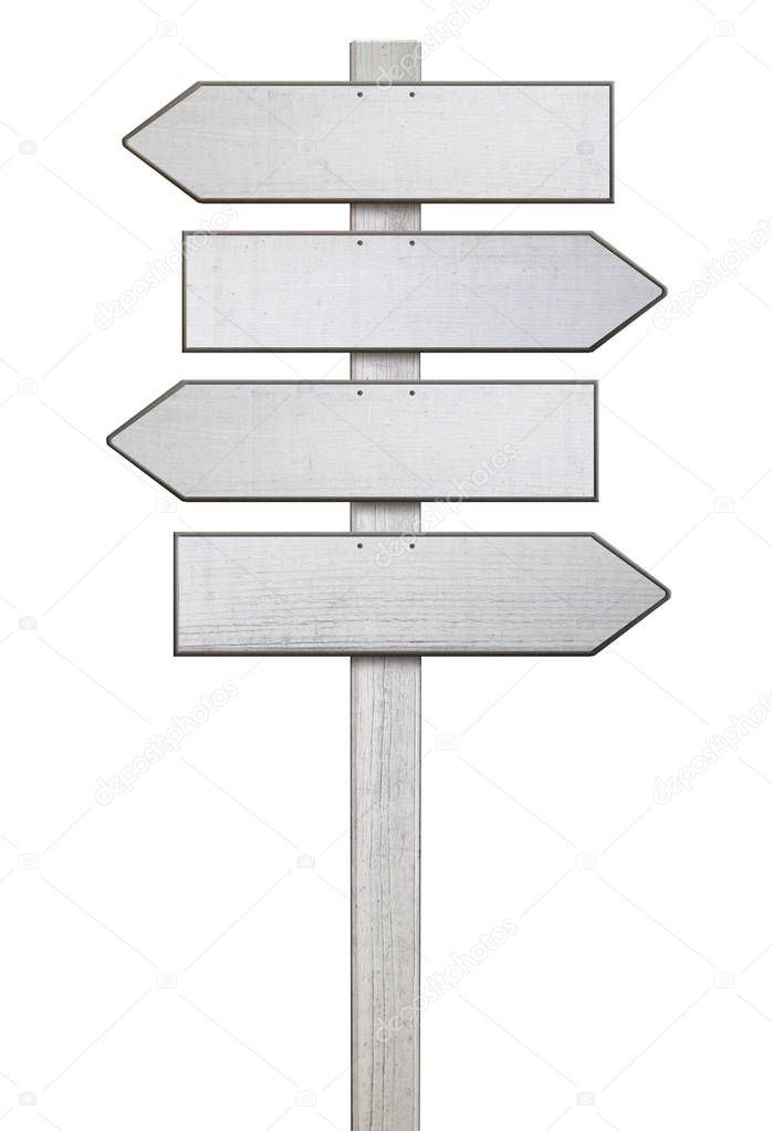 signpost white isolated pointing in different direction