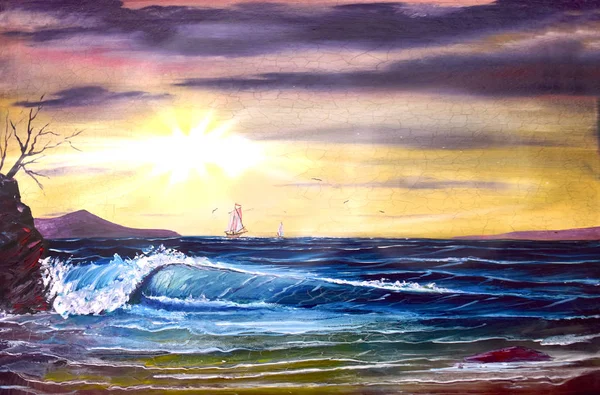 sanat su deniz gökyüzü günbatımı güzellik dalga doğa içinde boyama