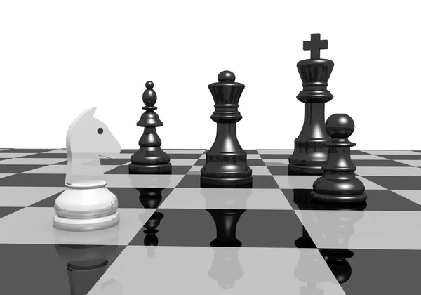 Xadrez peão xadrez rei senhora tabuleiro jogo 3d ilustração — Fotografia de Stock