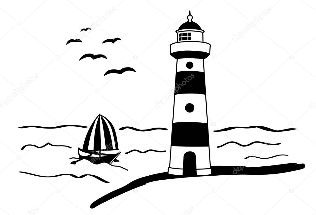 wall decal lighthouse shine light sea maritime boat ship sailboat