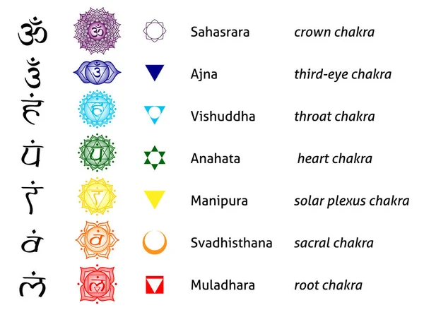 Chakra list tantric hinduism buddhism vajrayana meditation yoga — Stock Vector