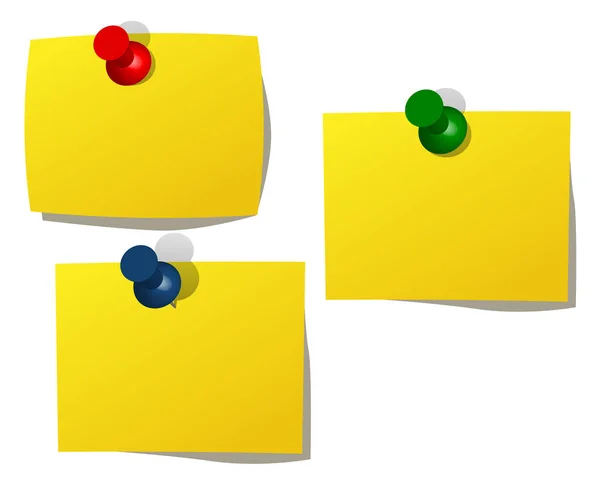 Broches vecteur jaune bleu couleur post-it serrée attache aiguille — Image vectorielle