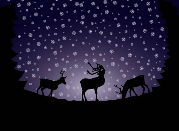 Rendieren kerstkaart schaduw silhouet sneeuw vector — Stockvector