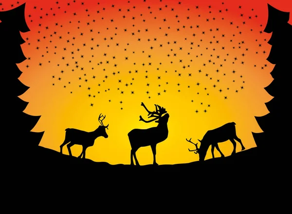 Reindeer christmas card shadow silhouette snow vector — Stock Vector