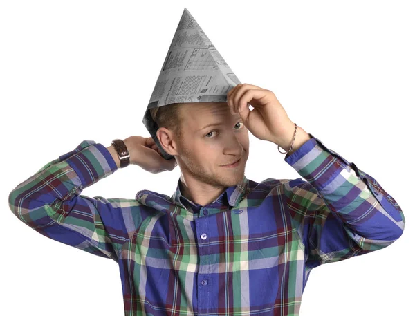 Man office funny nerd school thinker thinking cap learn donkey — Stock Photo, Image