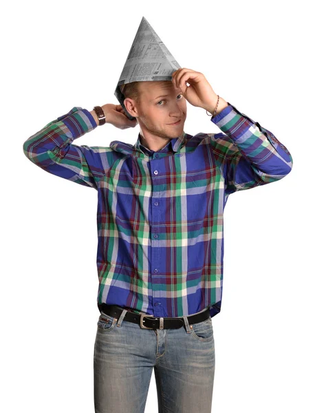 Man office funny nerd school thinker thinking cap learn donkey — Stock Photo, Image