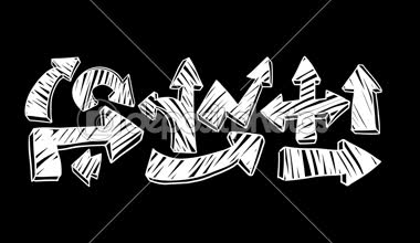 3d çizgi film animasyon yazılı siyah el ve farklı şekil ve yön okları beyaz. 