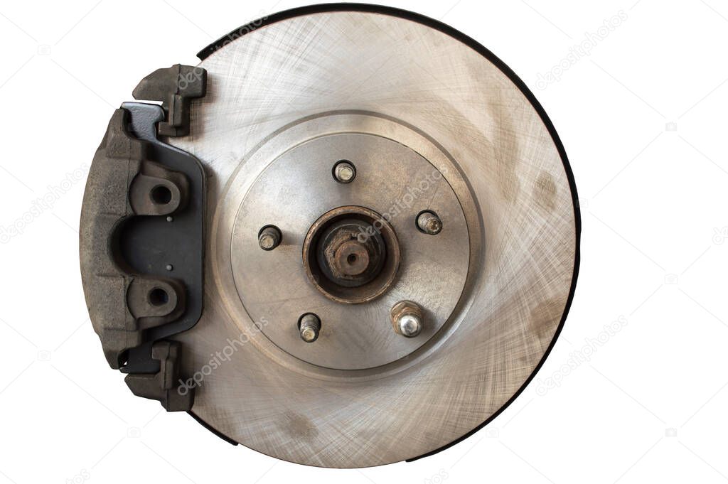 New brake pads and discs. Isolate on a white background.