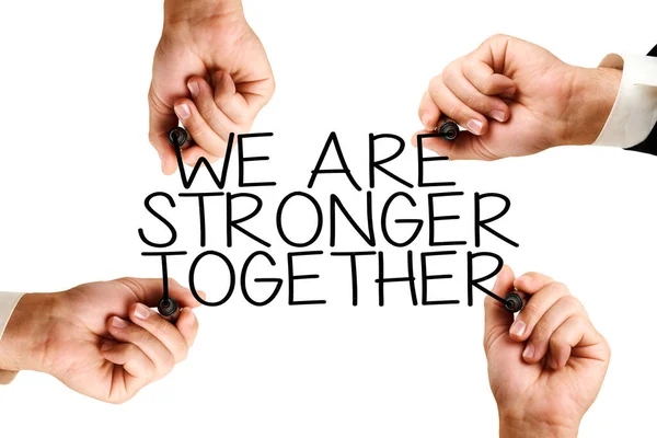 Stronger Together Concept Several Male Hands Write Stronger Together — Stock Photo, Image