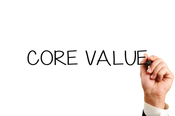 core value concept. male hand writes core values