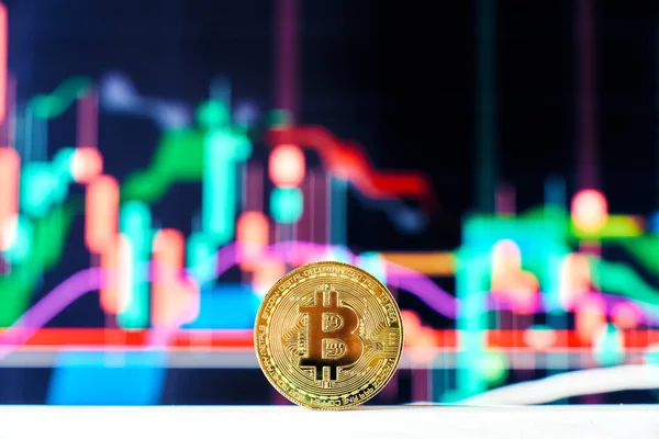 Btc Konzept Nahaufnahme Der Bitcoin Münze Auf Dem Hintergrund Des — Stockfoto