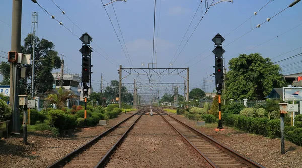 Ferrovia Linea Ferroviaria Nella Grande Stazione — Foto Stock