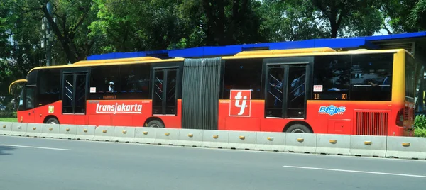 Yakarta Indonesia Enero 2017 Autobús Transjakarta Calle Medan Merdeka Barat — Foto de Stock