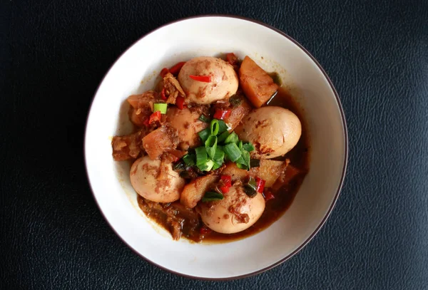 Telur Semur Atau Rebusan Indonesia Telur Dengan Kecap Manis Latar — Stok Foto