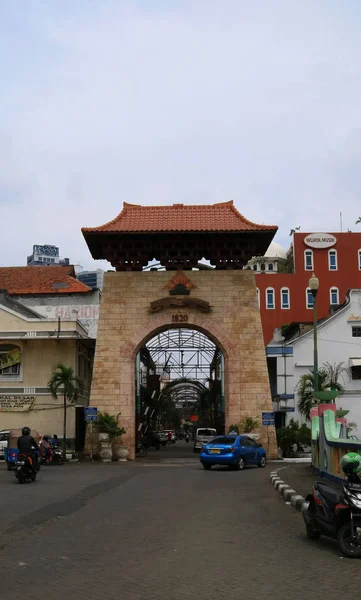 Jakarta Indonesië November 2017 Ingang Van Pasar Baru Oudste Winkelcentra — Stockfoto
