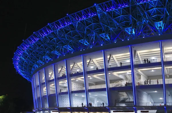 Yakarta Indonesia Febrero 2018 Luces Coloridas Iluminan Fachada Del Estadio — Foto de Stock