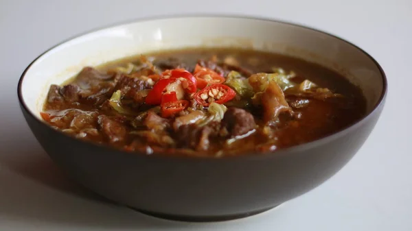 Tongseng Stoofpot Van Geiten Vlees Gekookt Met Zoete Sojasaus Kokosmelk — Stockfoto