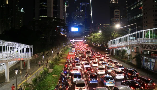 Jakarta Indonésie Août 2018 Empreinte Circulation Aux Heures Pointe Jalan — Photo