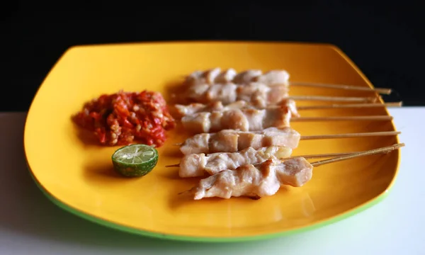 Taichan Satay Com Molho Pimenta Extra Picante Variante Satay Frango — Fotografia de Stock